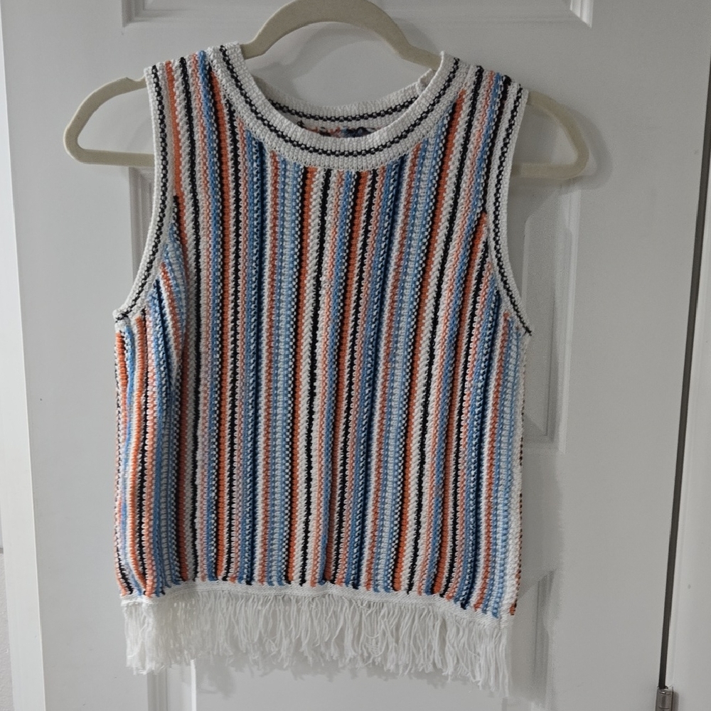 Lou & Grey Striped Knit Tank with Fringe